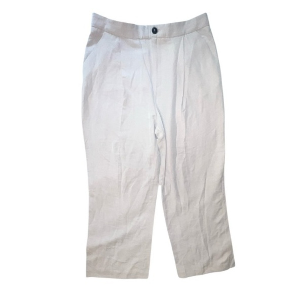 Zara Off White Wide Leg Lyocell Pleated Pants Size Large